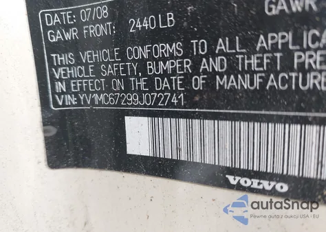 2009 Volvo C70 T5 z USA, uszkodzony, nr VIN YV1MC67299J072741